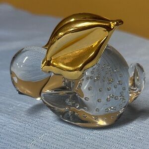 Bunny Rabbit with Gold Ears Paperweight Figurine Gold and Clear Glass bubbles